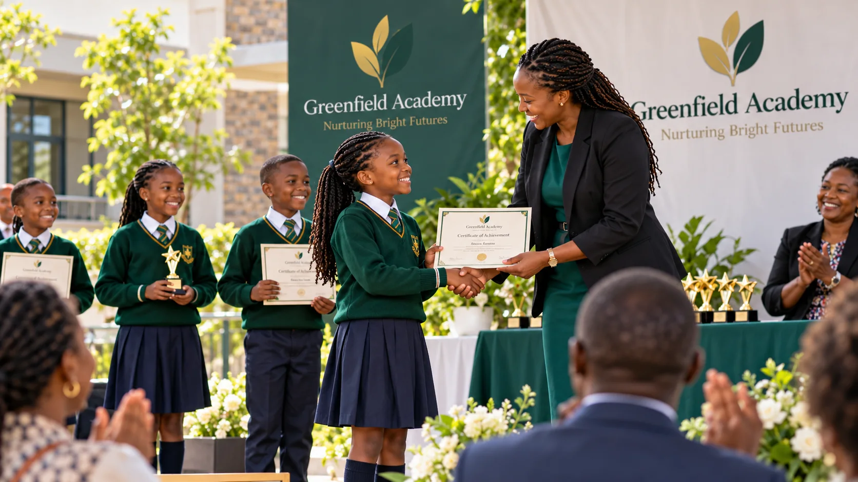 A learner receiving a certificate during a school celebration